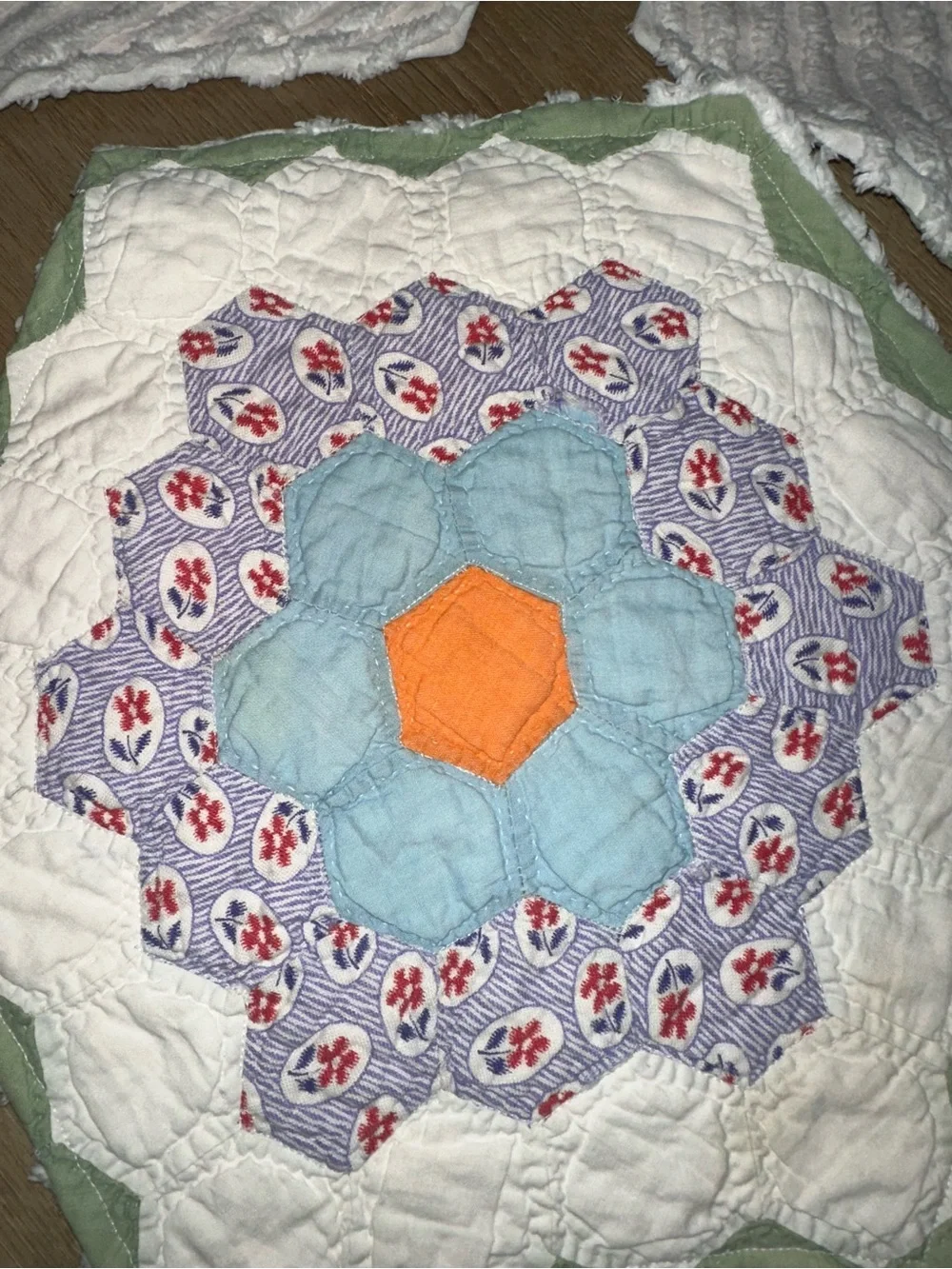 Handmade Floral Hexagon Quilt placemats,made from cutter quilt.